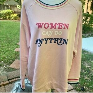 Time and Tru Pink Rainbow Hoodie Sweatshirt Sweater Women Can Do Anything